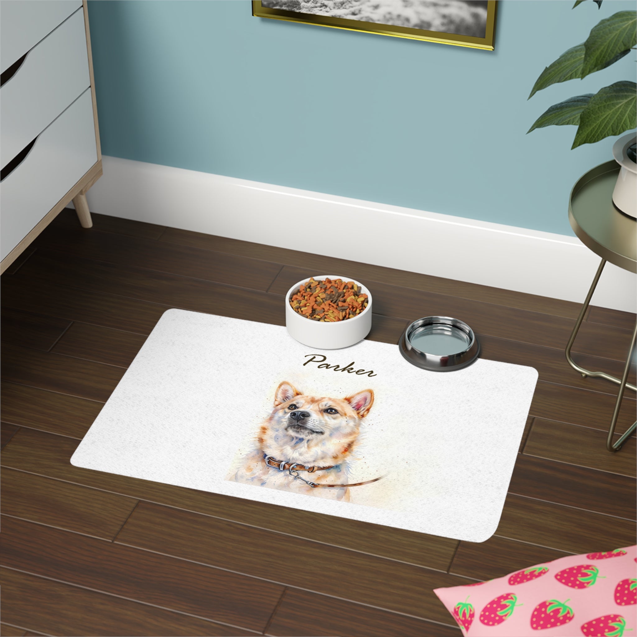 Custom pet food mat with waterproof, non-slip base
