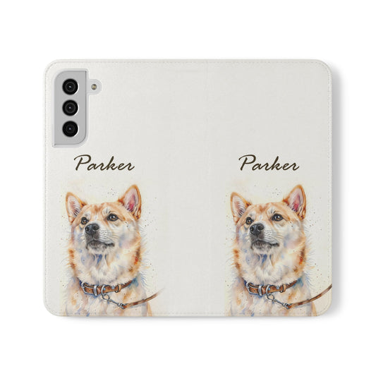 Custom faux leather flip phone case with card slots & stand