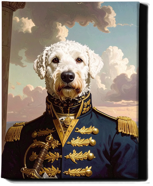 Custom Royal Pet Portrait | Admiral Fluffy Tails | Personalized Wall Art for Pet Lovers