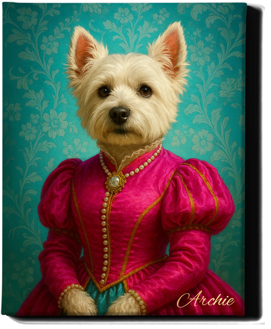 Custom Royal Pet Portrait | Aurora Tinseltoes | Personalized Wall Art for Pet Lovers