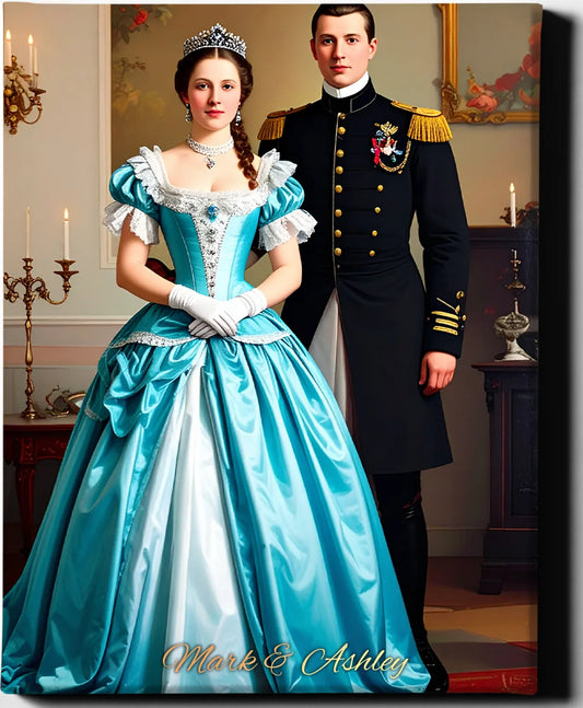 Custom Royal Couple Portrait | Ballroom Elegance | Personalized Wall Art Gift