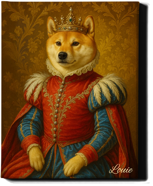 Custom Royal Pet Portrait | Baron Von Wiggle | Personalized Wall Art for Pet Lovers
