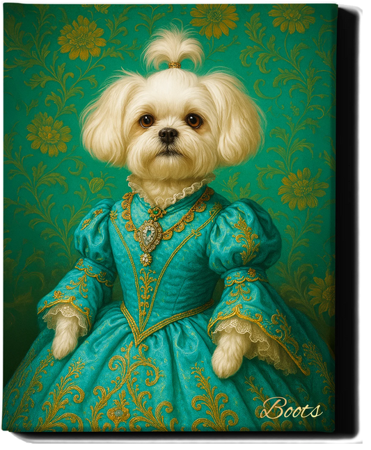Custom Royal Pet Portrait | Countess Wiggles | Personalized Wall Art for Pet Lovers