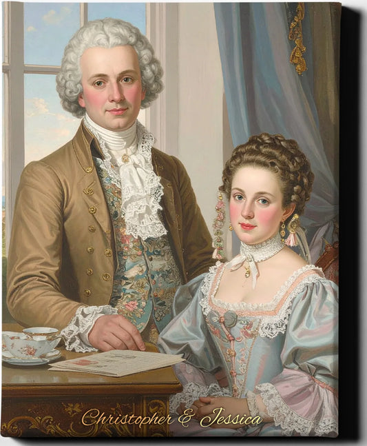 Custom Royal Couple Portrait | Courtly Elegance | Personalized Wall Art Gift