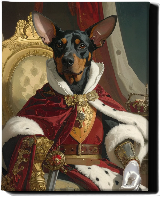 Custom Royal Pet Portrait | Crimson Crown King | Personalized Wall Art for Pet Lovers