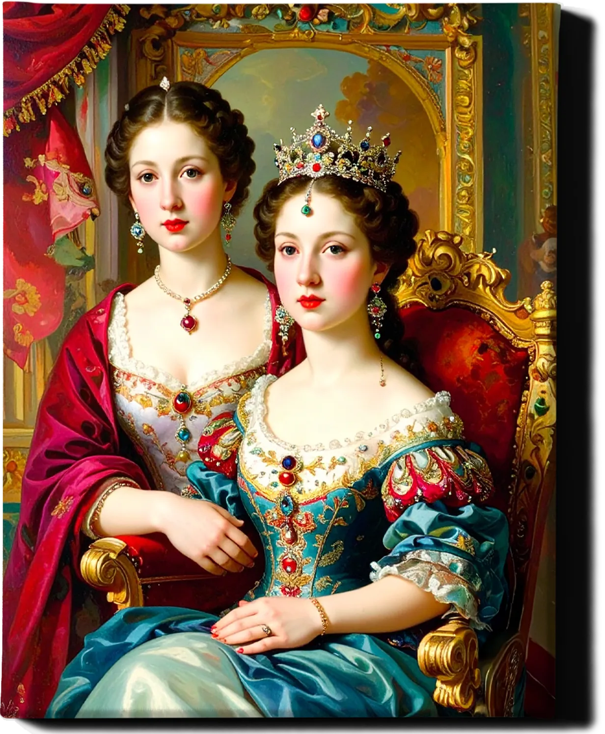 Custom Royal Family Portrait | Crowned Grace Sisters | Personalized Wall Art Gift