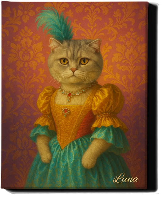 Custom Royal Pet Portrait | Duchess Tinker Tail | Personalized Wall Art for Pet Lovers