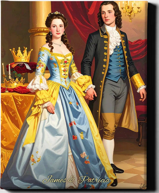 Custom Royal Couple Portrait | Elegant Courtly Pair | Personalized Wall Art Gift