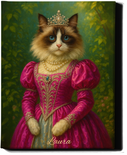 Custom Royal Pet Portrait | Elsa of the Enchanted Furdom | Personalized Wall Art for Pet Lovers