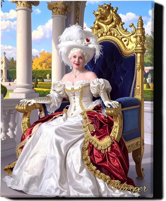 Custom Royal Human Portrait | Empress in Feathered Hat 2 | Personalized Wall Art Gift for her