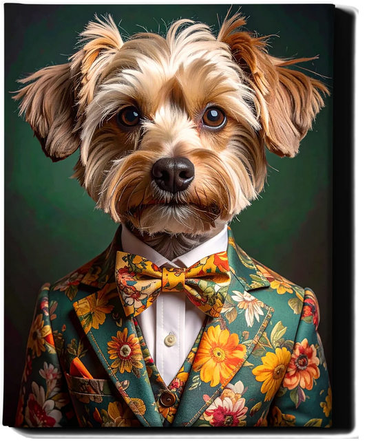 Custom Royal Pet Portrait | Floral Dandy Pup | Personalized Wall Art for Pet Lovers