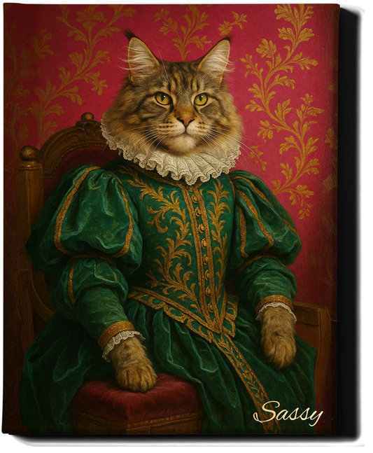 Custom Royal Pet Portrait | Sapphire Whiskerbelle | Personalized Wall Art for Pet Lovers