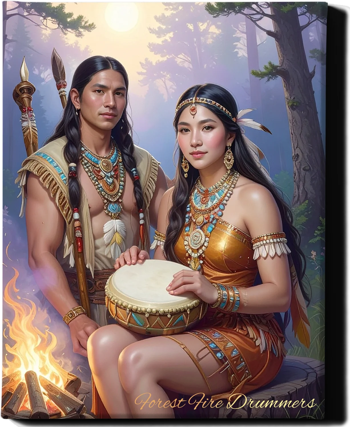 Custom Royal Couple Portrait | Forest Fire Drummers | Personalized Wall Art Gift