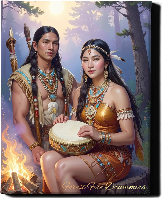 Custom Royal Couple Portrait | Forest Fire Drummers | Personalized Wall Art Gift