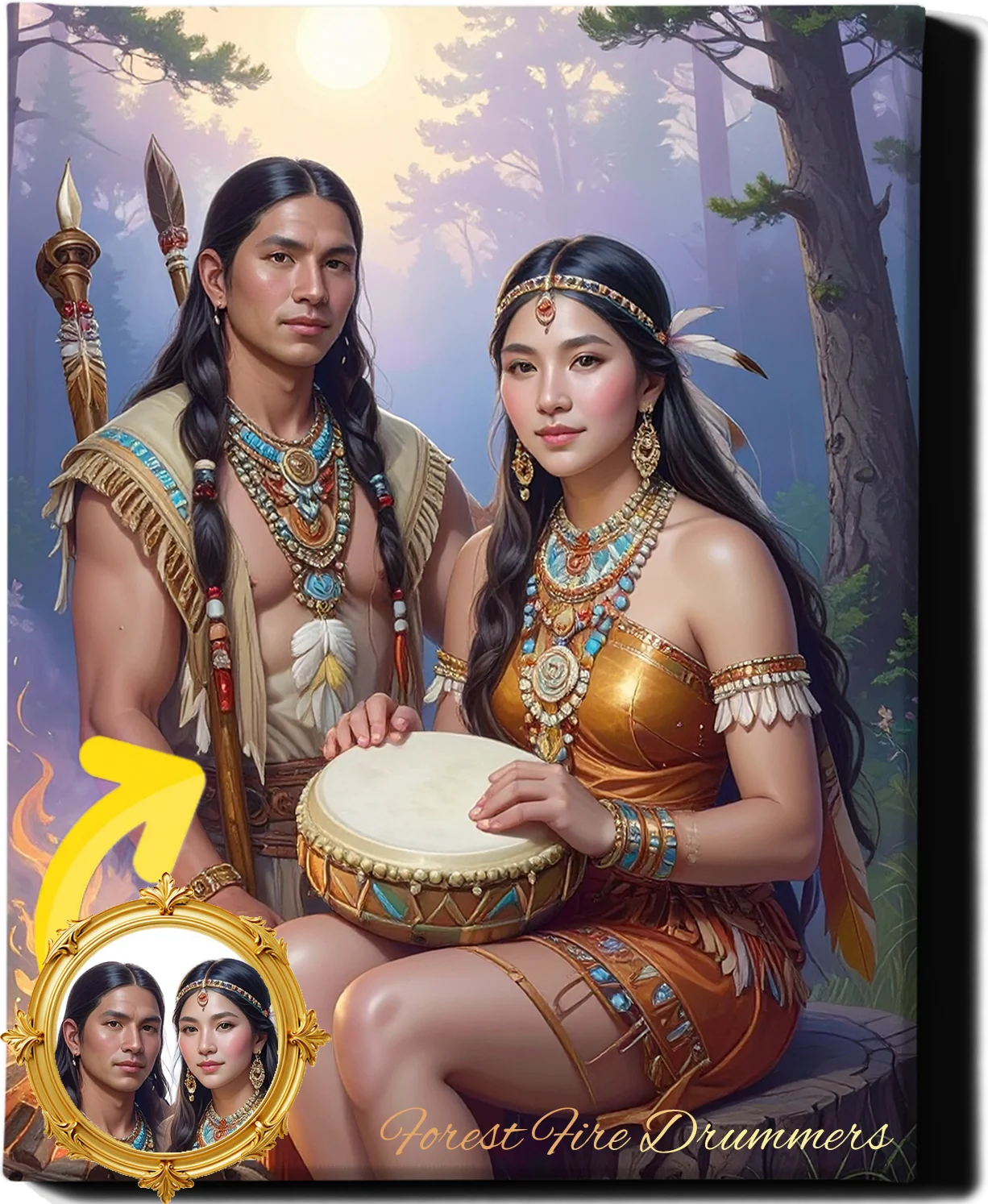 Custom Royal Couple Portrait | Forest Fire Drummers | Personalized Wall Art Gift