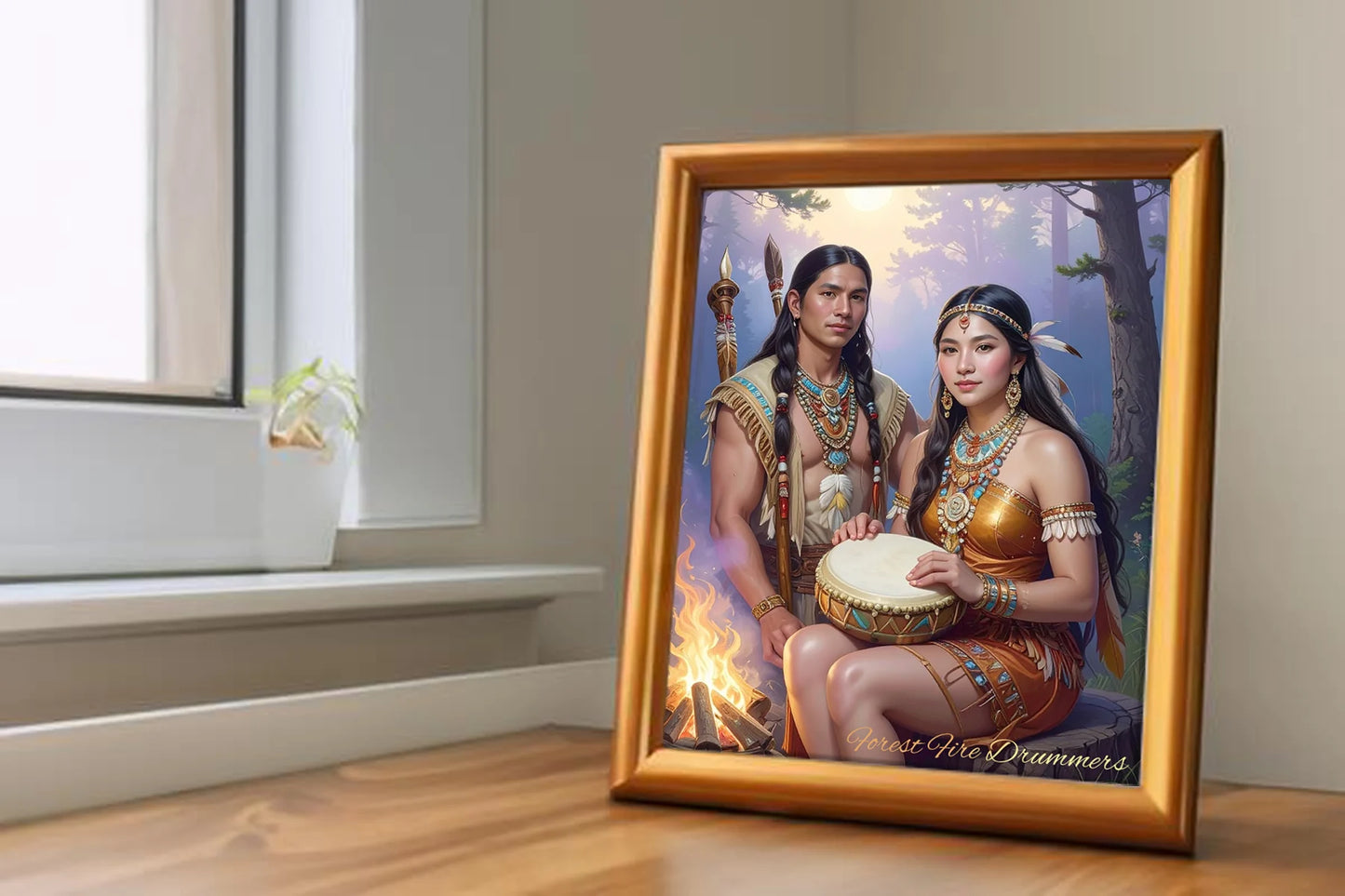 Custom Royal Couple Portrait | Forest Fire Drummers | Personalized Wall Art Gift