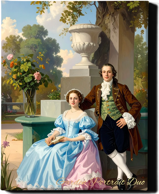 Custom Royal Couple Portrait | Garden Portrait Duo | Personalized Wall Art Gift