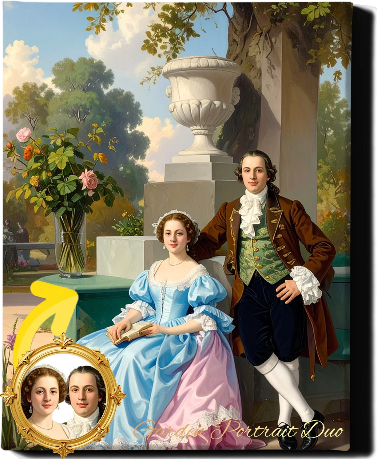 Custom Royal Couple Portrait | Garden Portrait Duo | Personalized Wall Art Gift