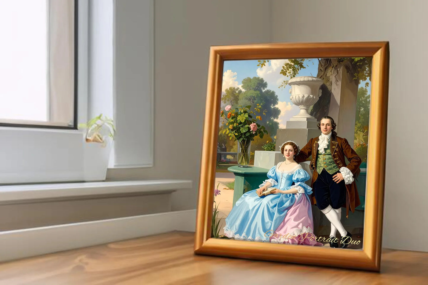 Custom Royal Couple Portrait | Garden Portrait Duo | Personalized Wall Art Gift