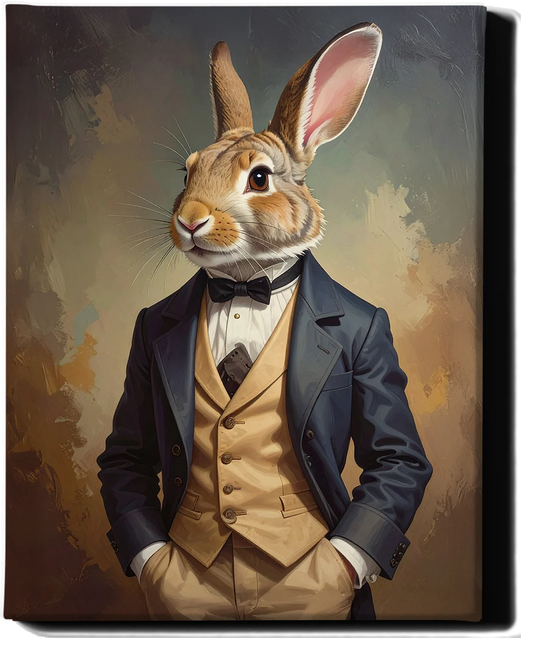 Custom Royal Pet Portrait | Gentleman Hare Duke | Personalized Wall Art for Pet Lovers