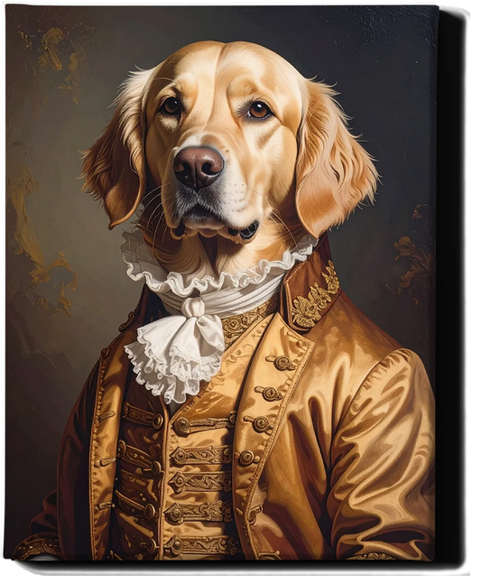 Custom Royal Pet Portrait | Golden Regency Lord | Personalized Wall Art for Pet Lovers