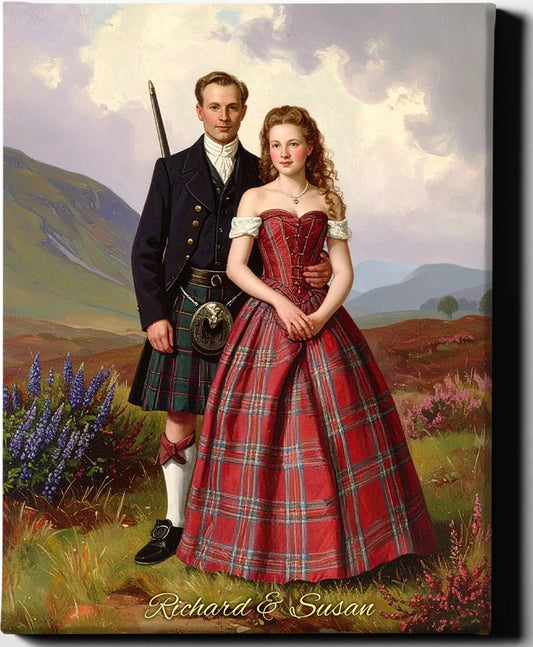 Custom Royal Couple Portrait | Highland Elegance | Personalized Wall Art Gift