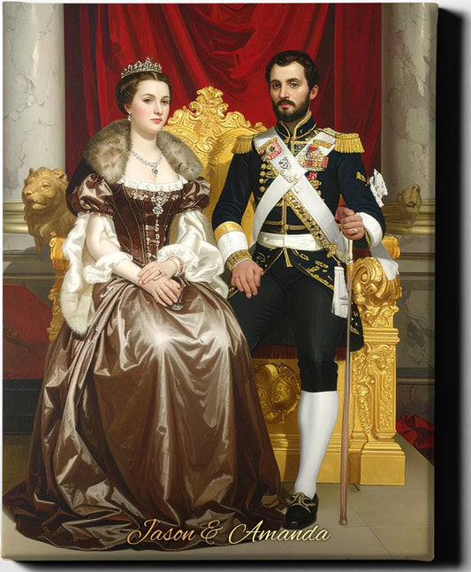 Custom Royal Couple Portrait | Imperial Throne Room Couple | Personalized Wall Art Gift