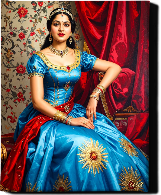 Custom Royal Human Portrait | Indian Royal Maharani 2 | Personalized Wall Art Gift for her