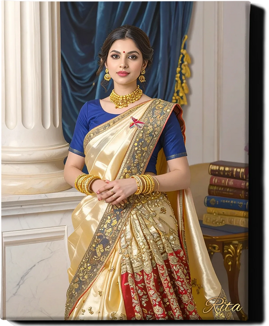 Custom Royal Human Portrait | Indian Royal Maharani | Personalized Wall Art Gift for her