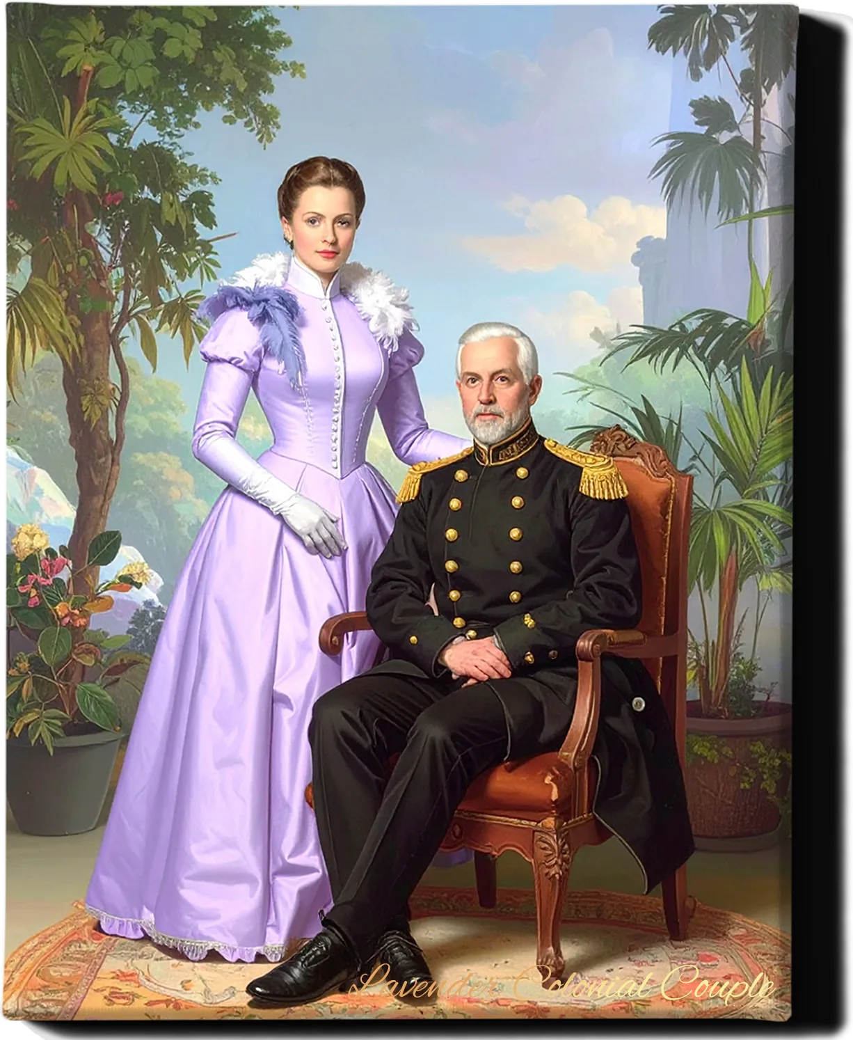 Custom Royal Couple Portrait | Lavender Colonial Couple | Personalized Wall Art Gift