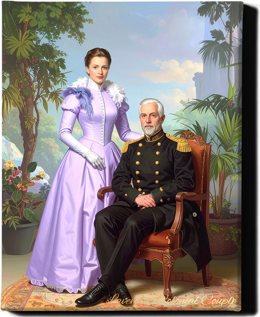 Custom Royal Couple Portrait | Lavender Colonial Couple | Personalized Wall Art Gift