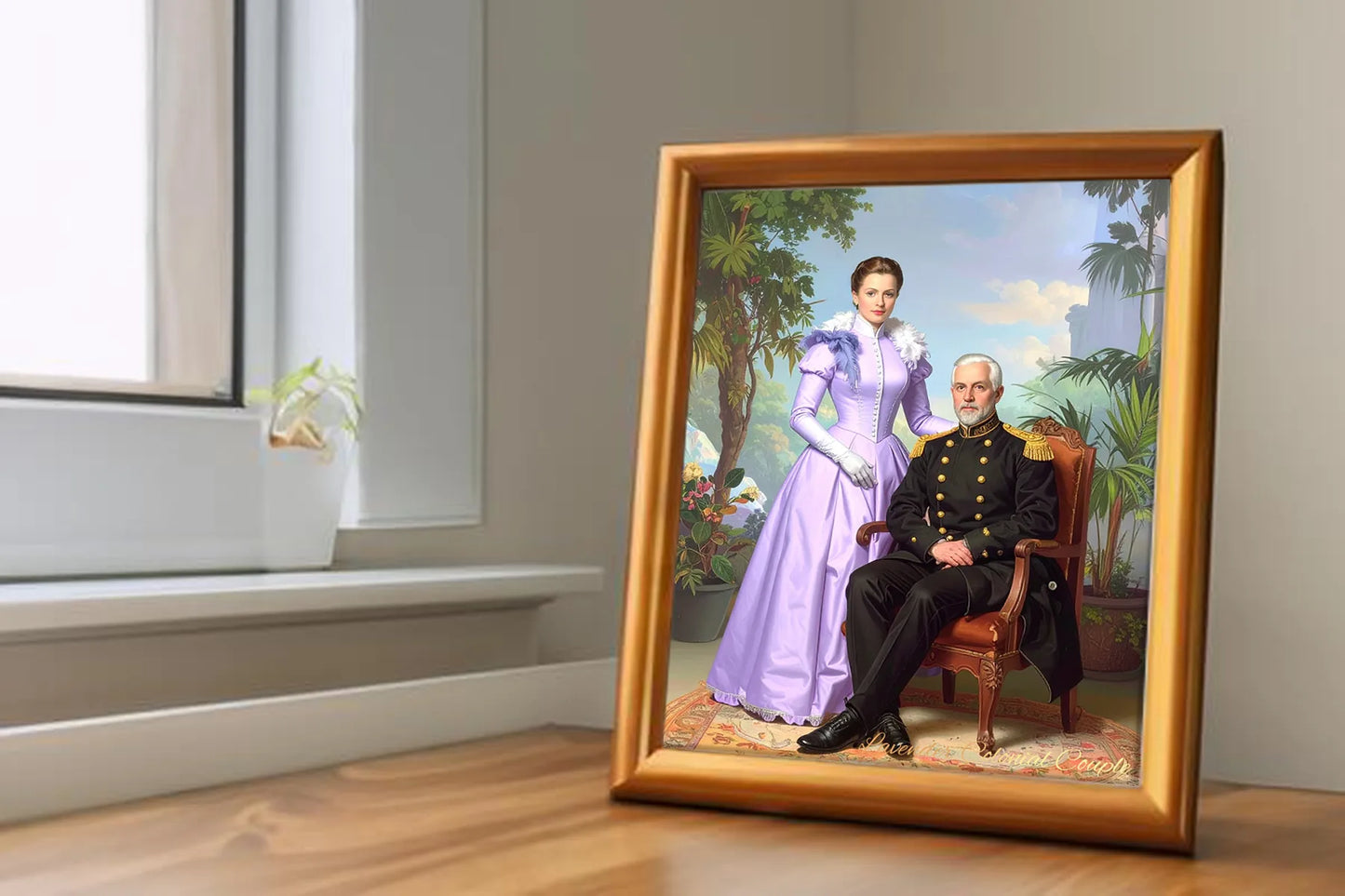 Custom Royal Couple Portrait | Lavender Colonial Couple | Personalized Wall Art Gift