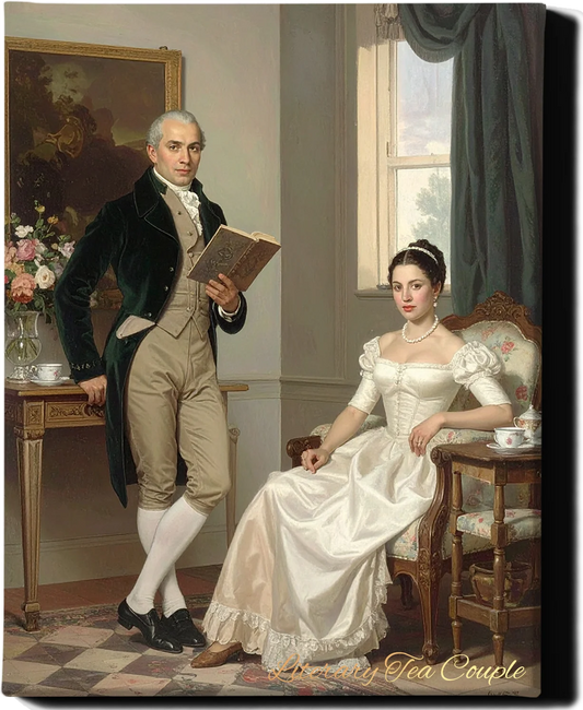 Custom Royal Couple Portrait | Literary Tea Couple | Personalized Wall Art Gift
