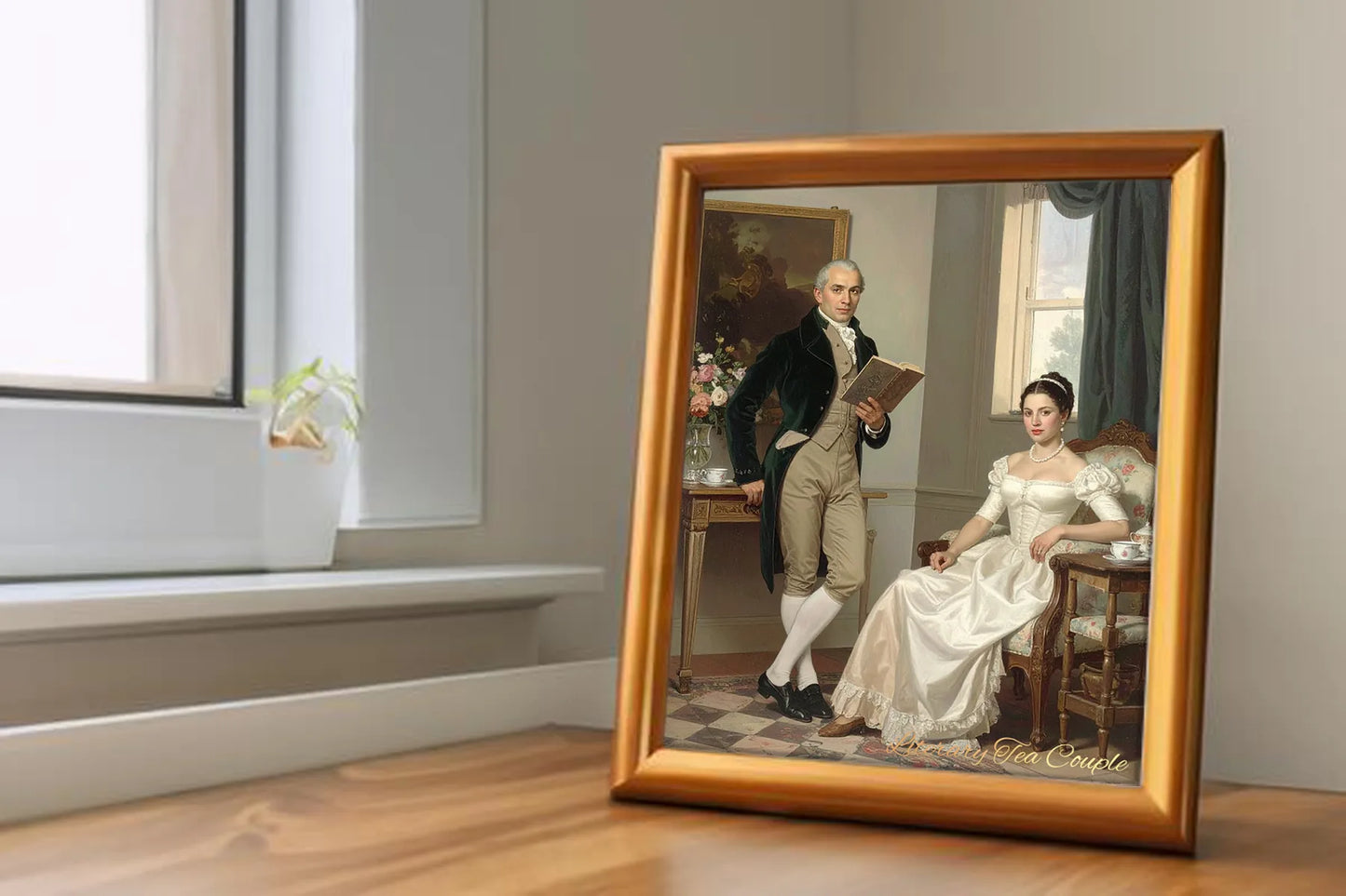 Custom Royal Couple Portrait | Literary Tea Couple | Personalized Wall Art Gift
