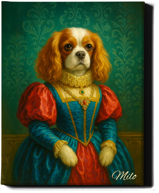 Custom Royal Pet Portrait | Miss Snugglepaws | Personalized Wall Art for Pet Lovers