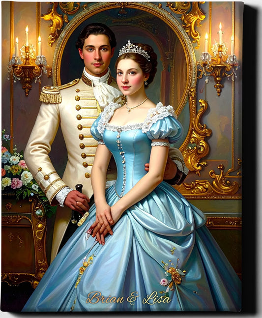 Custom Royal Couple Portrait | Palace Waltz Royalty | Personalized Wall Art Gift
