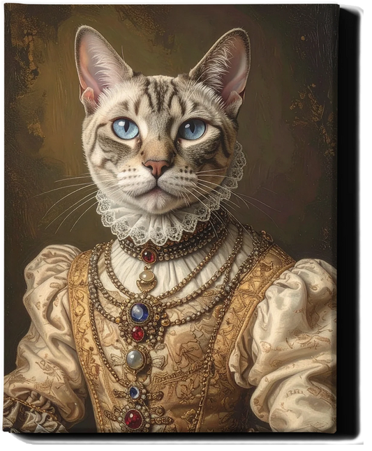 Custom Royal Pet Portrait | Pearl-Eyed Duchess | Personalized Wall Art for Pet Lovers
