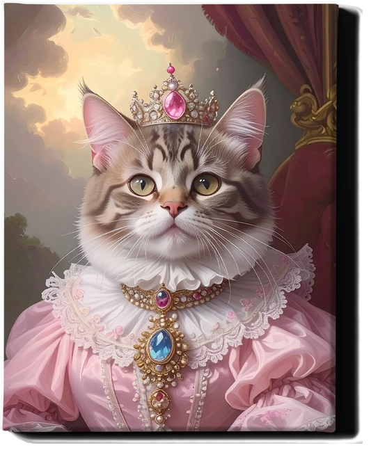 Custom Royal Pet Portrait | Pink Paw Queen 2 | Personalized Wall Art for Pet Lovers