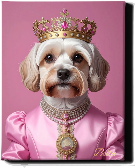 Custom Royal Pet Portrait | Pink Paw Queen | Personalized Wall Art for Pet Lovers