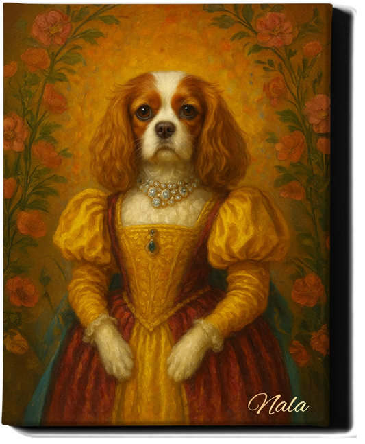 Custom Royal Pet Portrait | Princess Fluffington | Personalized Wall Art for Pet Lovers
