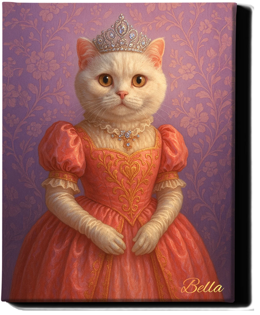 Custom Royal Pet Portrait | Queen Meowmington | Personalized Wall Art for Pet Lovers