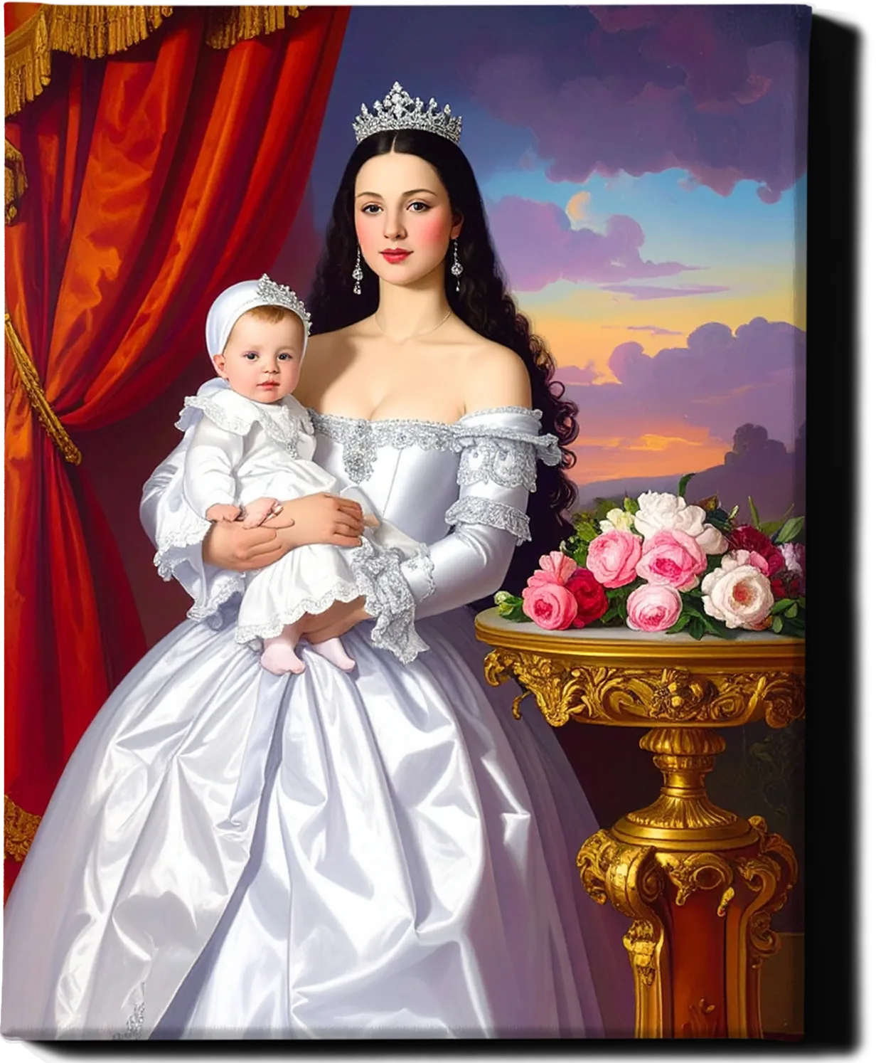 Custom Royal Family Portrait | Queen and Cherub | Personalized Wall Art Gift