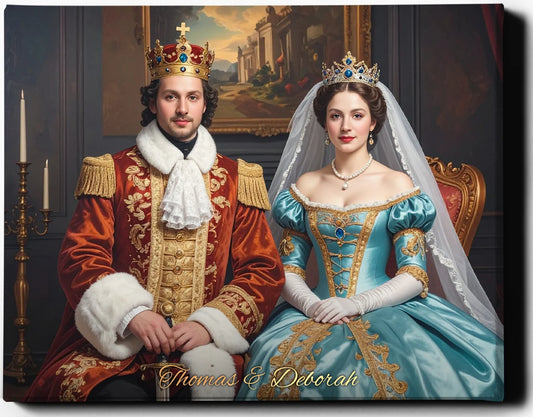 Custom Royal Couple Portrait | Regal Coronation Portrait II | Personalized Wall Art Gift