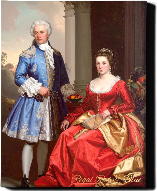 Custom Royal Couple Portrait | Regal Red & Blue | Personalized Wall Art Gift