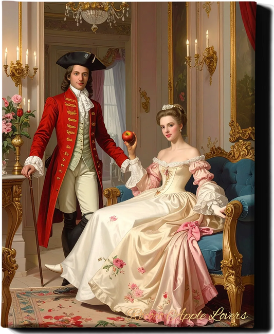 Custom Royal Couple Portrait | Rococo Apple Lovers | Personalized Wall Art Gift