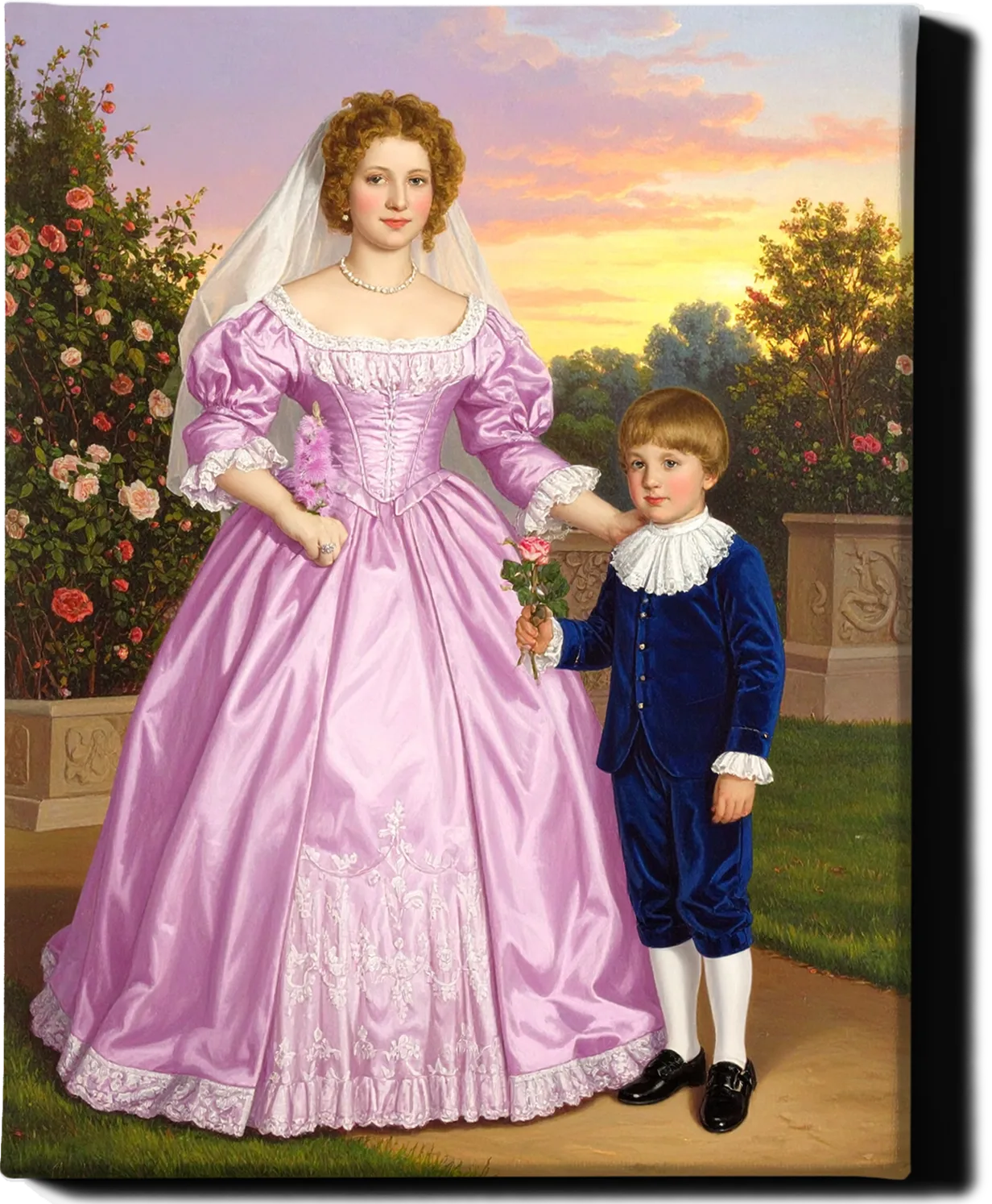 Custom Royal Family Portrait | Roses at Sunset | Personalized Wall Art Gift