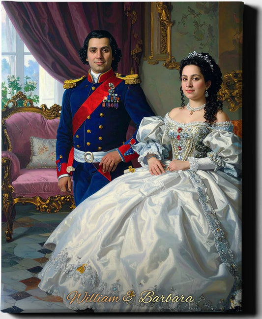 Custom Royal Couple Portrait | Salon Grandeur II | Personalized Wall Art Gift