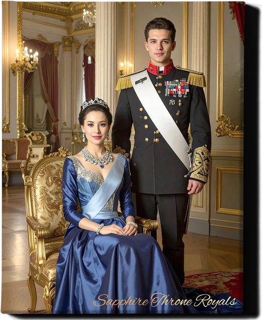 Custom Royal Couple Portrait | Sapphire Throne Royals | Personalized Wall Art Gift