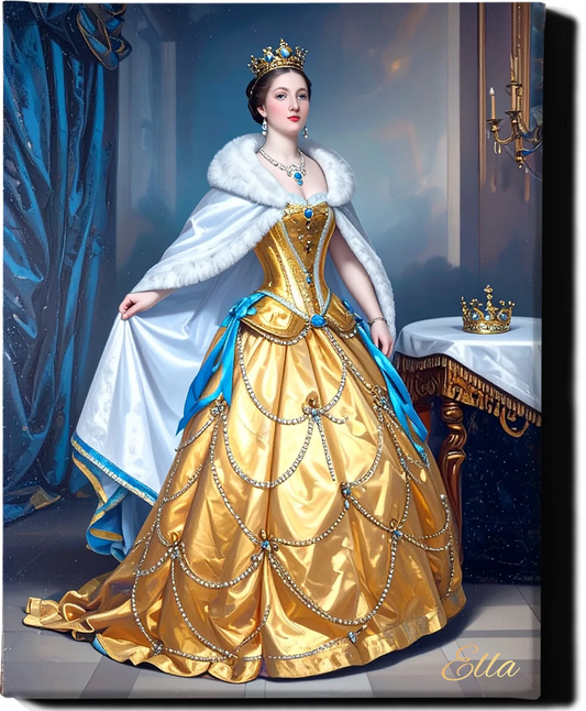 Custom Royal Human Portrait | Sunlit Empress of Gold | Personalized Wall Art Gift for her