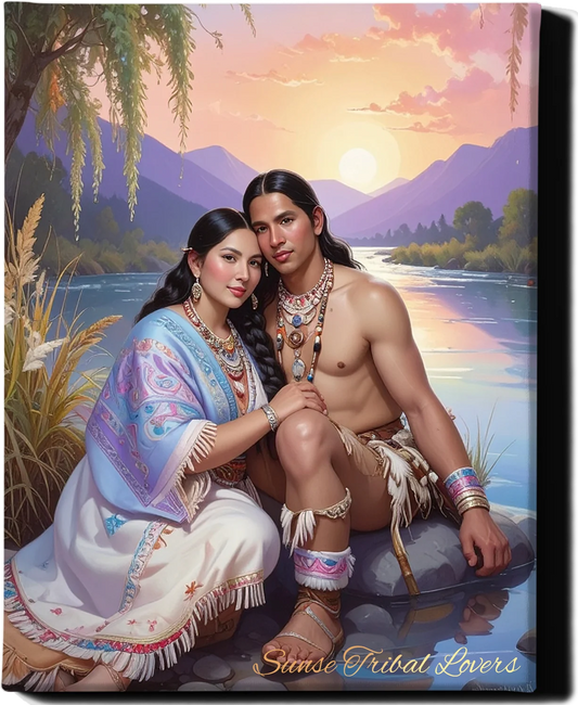Custom Royal Couple Portrait | Sunset Tribal Lovers | Personalized Wall Art Gift